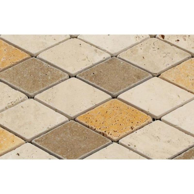 Mixed Travertine 2x4 Diamond Tumbled Mosaic Tile