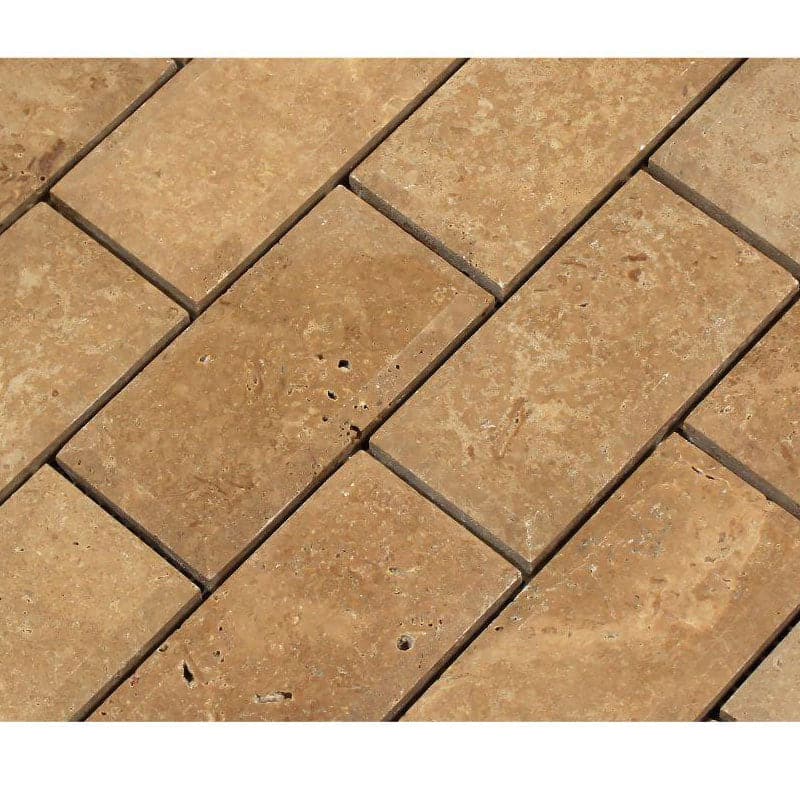 Noce Travertine Deep Beveled 2X4 Honed Mosaic Tile