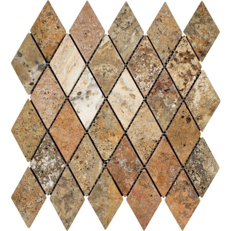 Scabos Travertine 2x4 Diamond Tumbled Mosaic Tile