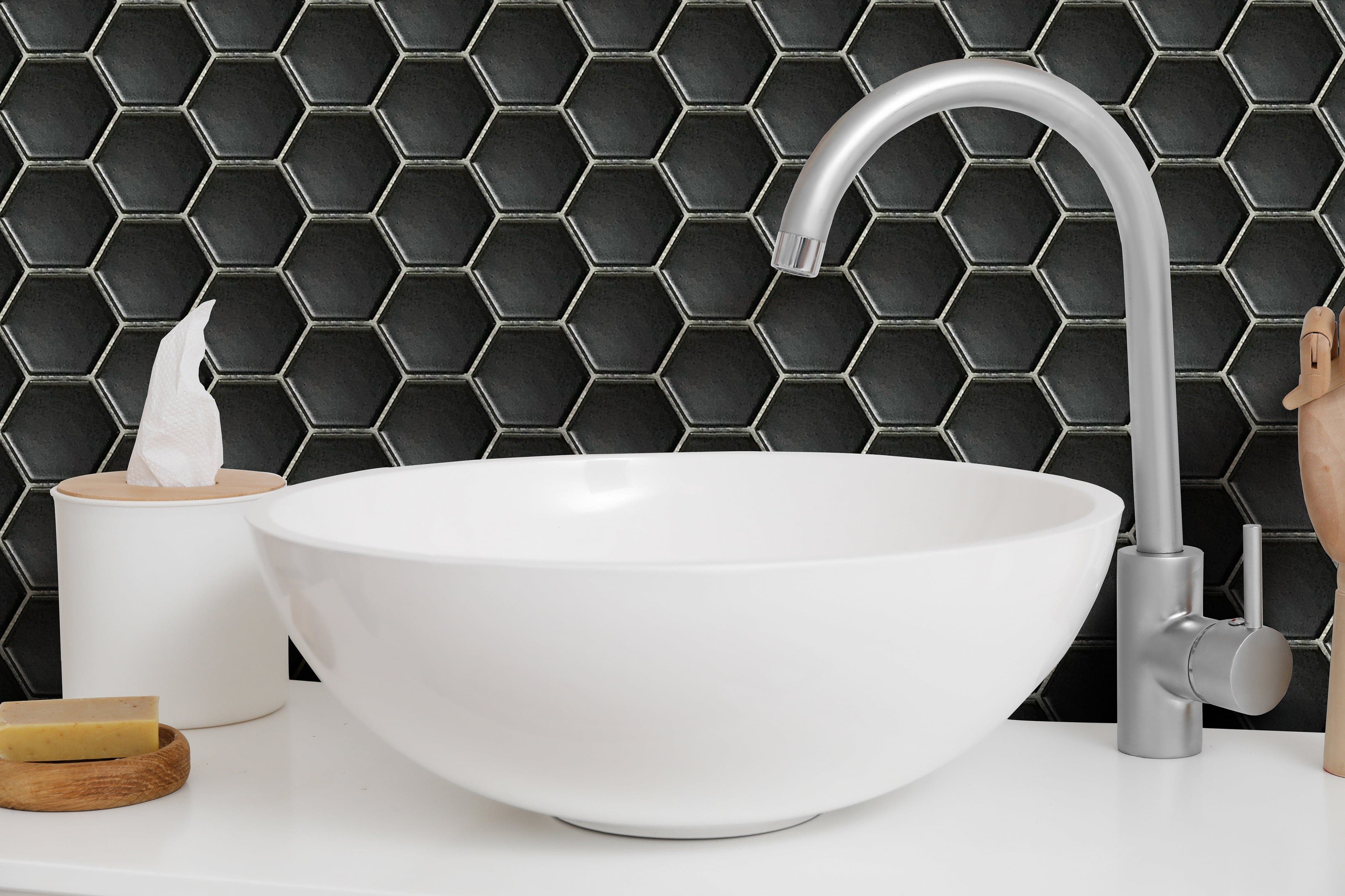 Black 2x2 Hexagon Glazed Porcelain Mosaic Tile