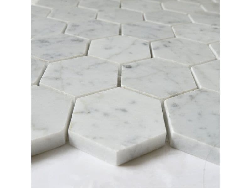 White Carrara Marble 2x2 Hexagon Honed Mosaic Tile