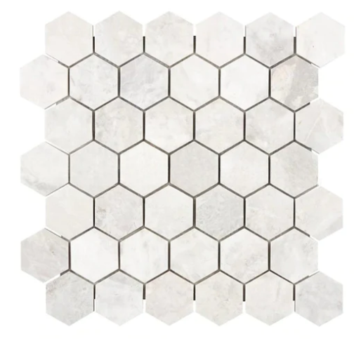 Bianco Congelato Nimbus Marble 3x3 Hexagon Honed Mosaic Tile