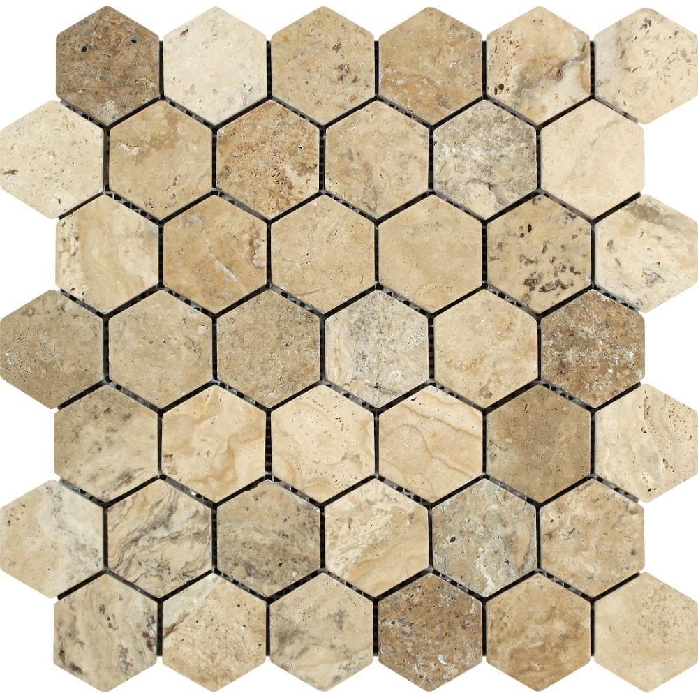 Philadelphia Travertine 2x2 Hexagon Tumbled Mosaic Tile