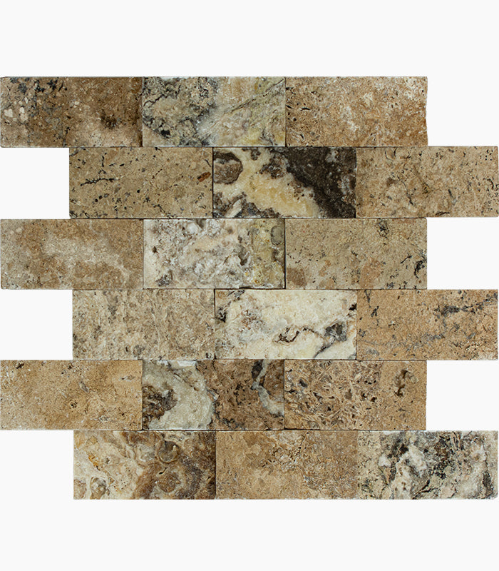 Antico Onyx Travertine 2x4 Split-Faced Brick Mosaic