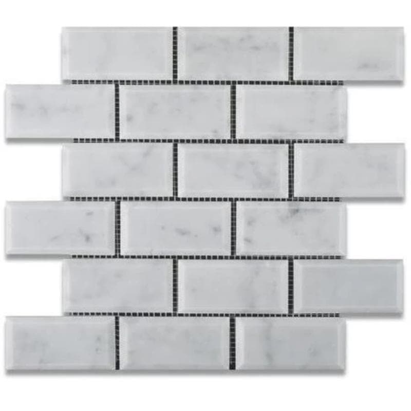 White Carrara Marble 2x4 Deep Beveled Polished Mosaic Tile