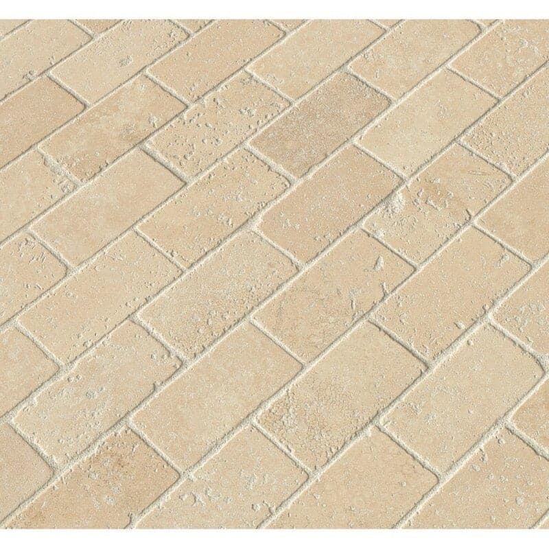 Ivory Travertine 2x4 Tumbled Mosaic Tile