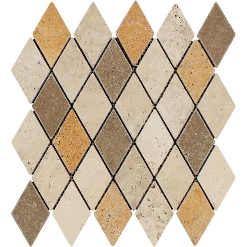 Mixed Travertine 2x4 Diamond Tumbled Mosaic Tile