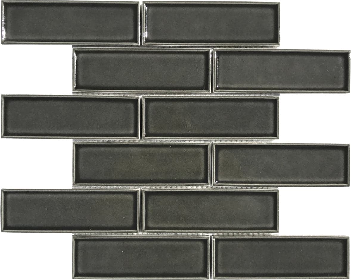 Black Slate 2x6 Beveled Brick Porcelain Mosaic Tile