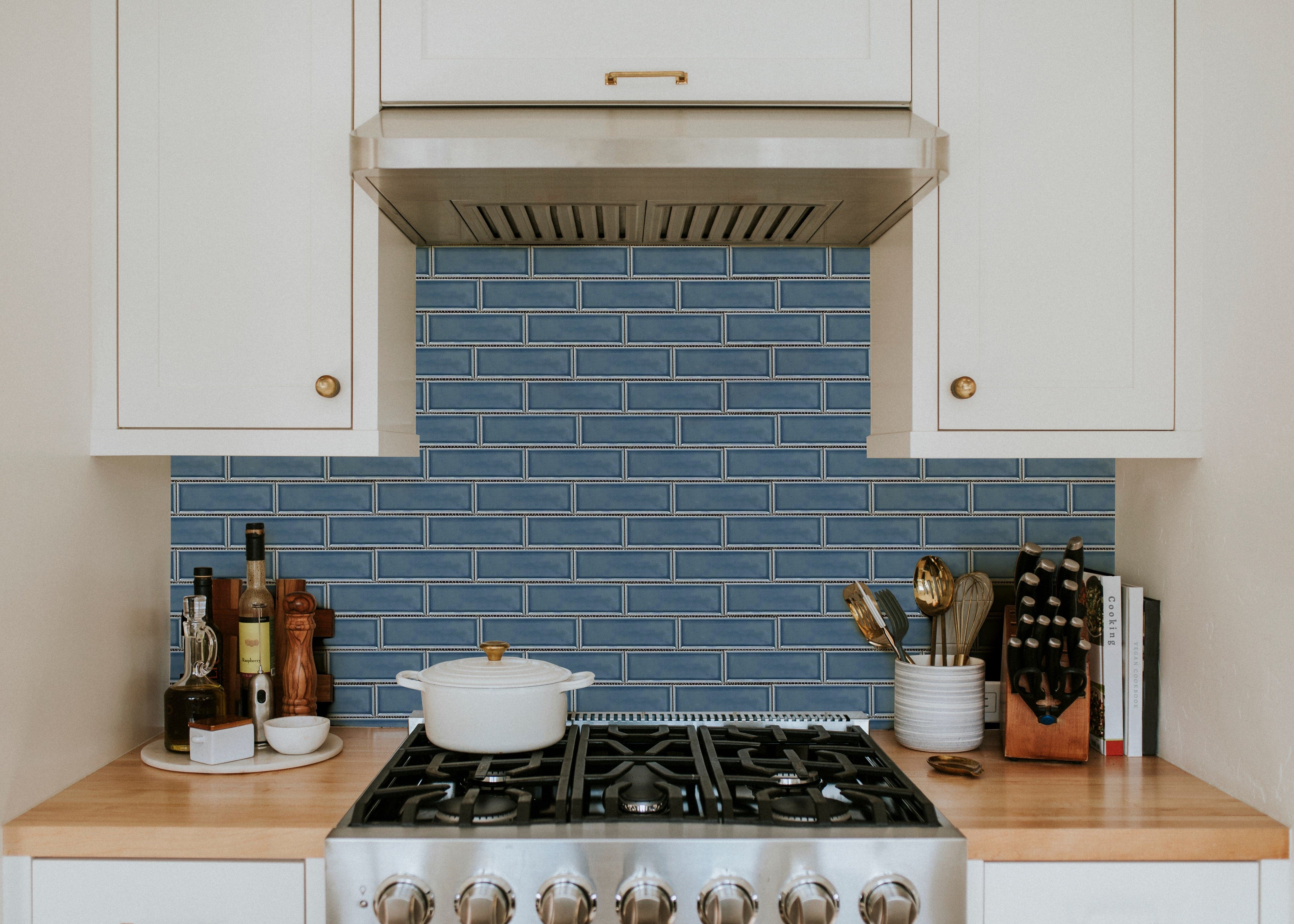 Indigo Blue 2x6 Beveled Brick Porcelain Mosaic Tile