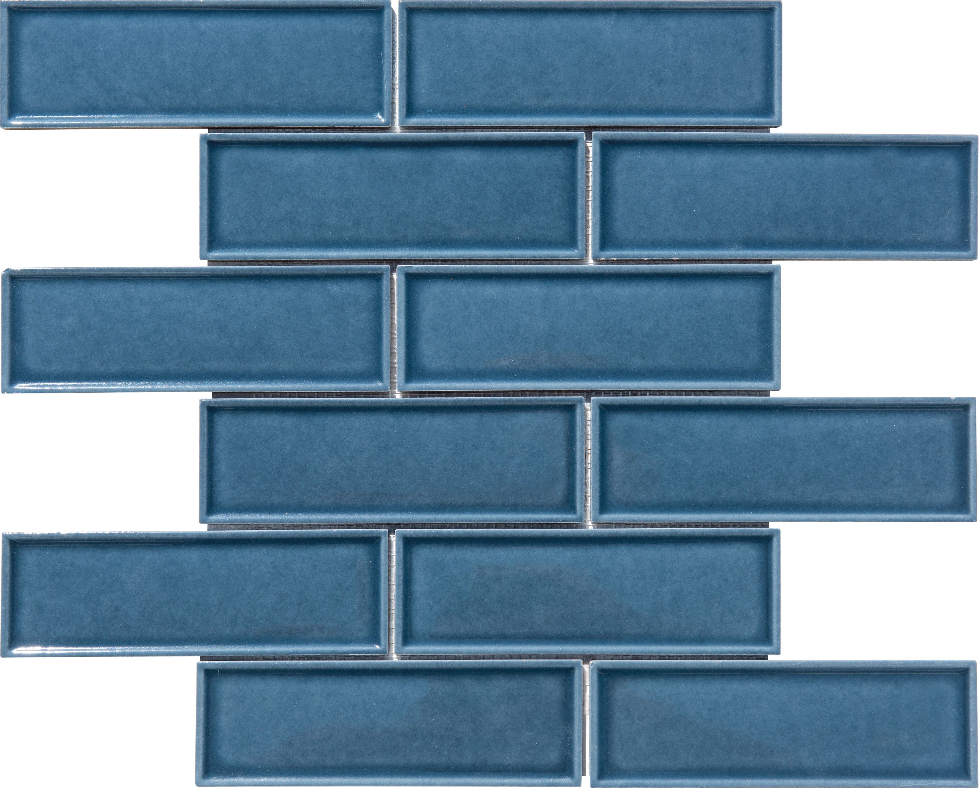 Indigo Blue 2x6 Beveled Brick Porcelain Mosaic Tile