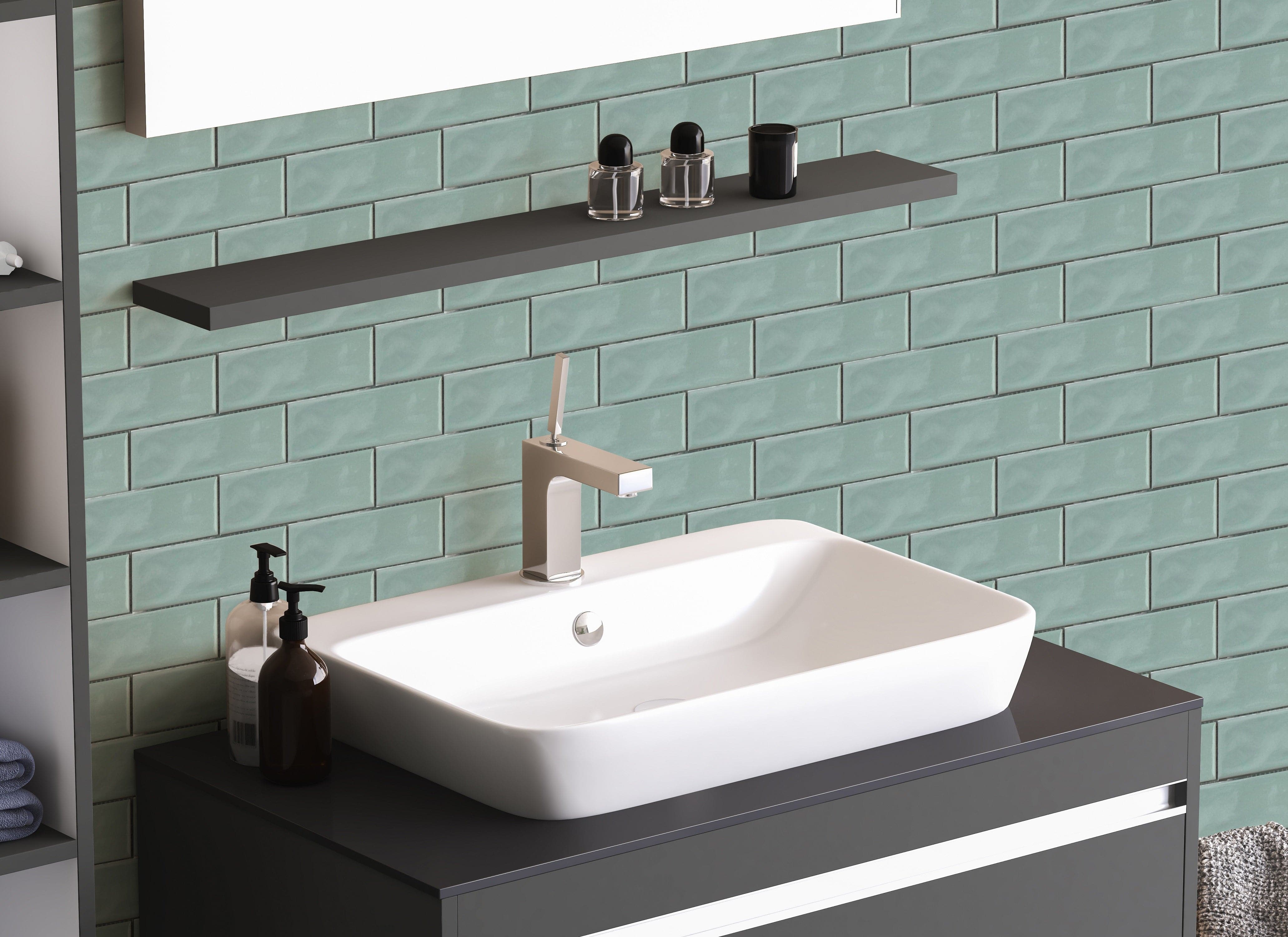 Jade 2x6 Beveled Brick Porcelain Mosaic Tile