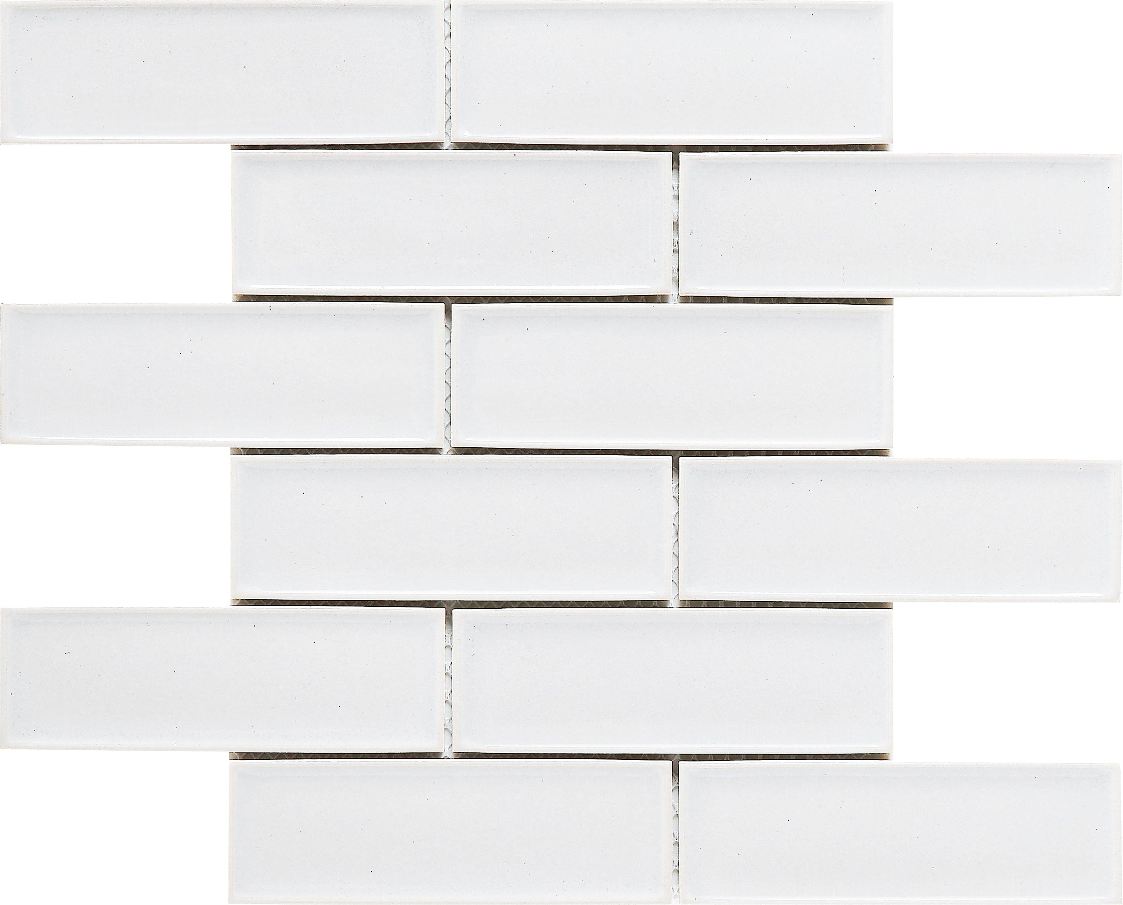 Snow White 2x6 Beveled Brick Porcelain Mosaic Tile