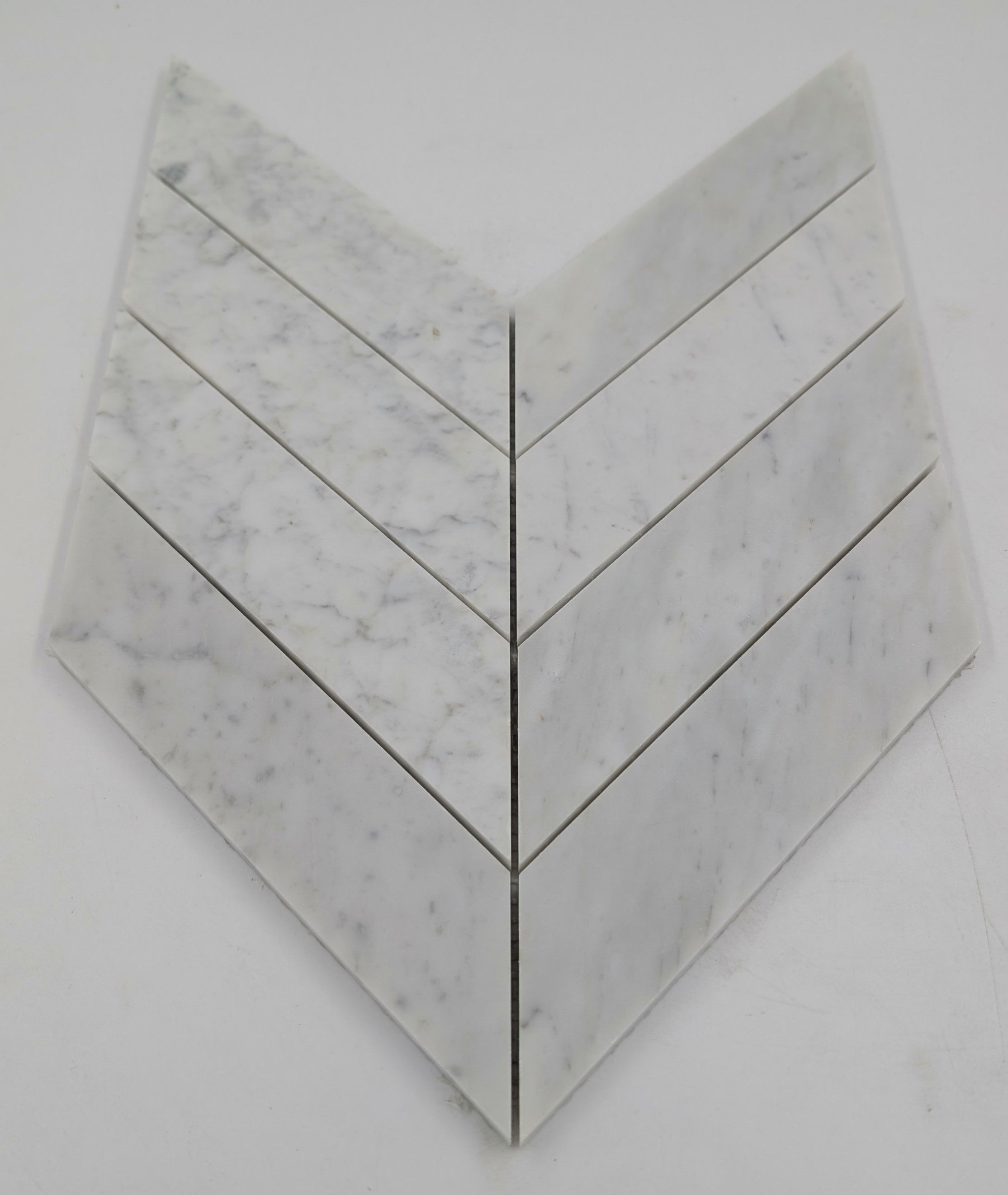 2x8 Carrara White ( LARGE ) Chevron Polished Marble Mosaic Tile