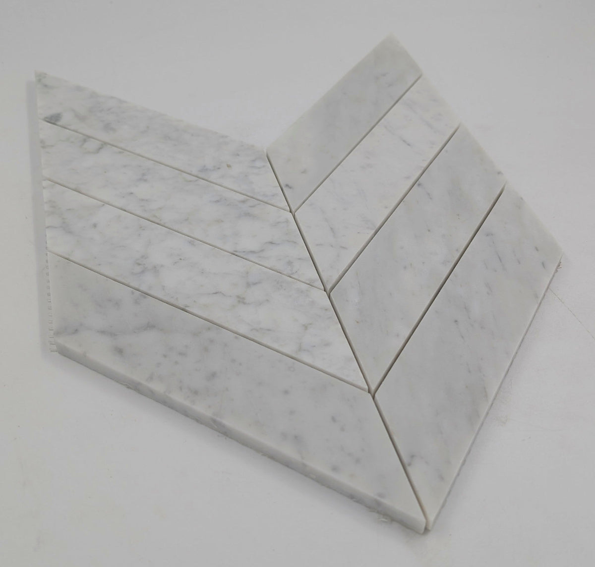 2x8 Carrara White ( LARGE ) Chevron Polished Marble Mosaic Tile