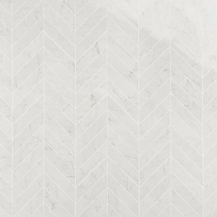 2x8 Carrara White ( LARGE ) Chevron Polished Marble Mosaic Tile