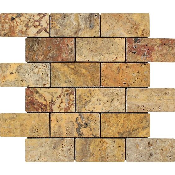 2 x 4  Honed Scabos Travertine Deep-Beveled Brick Mosaic Tile