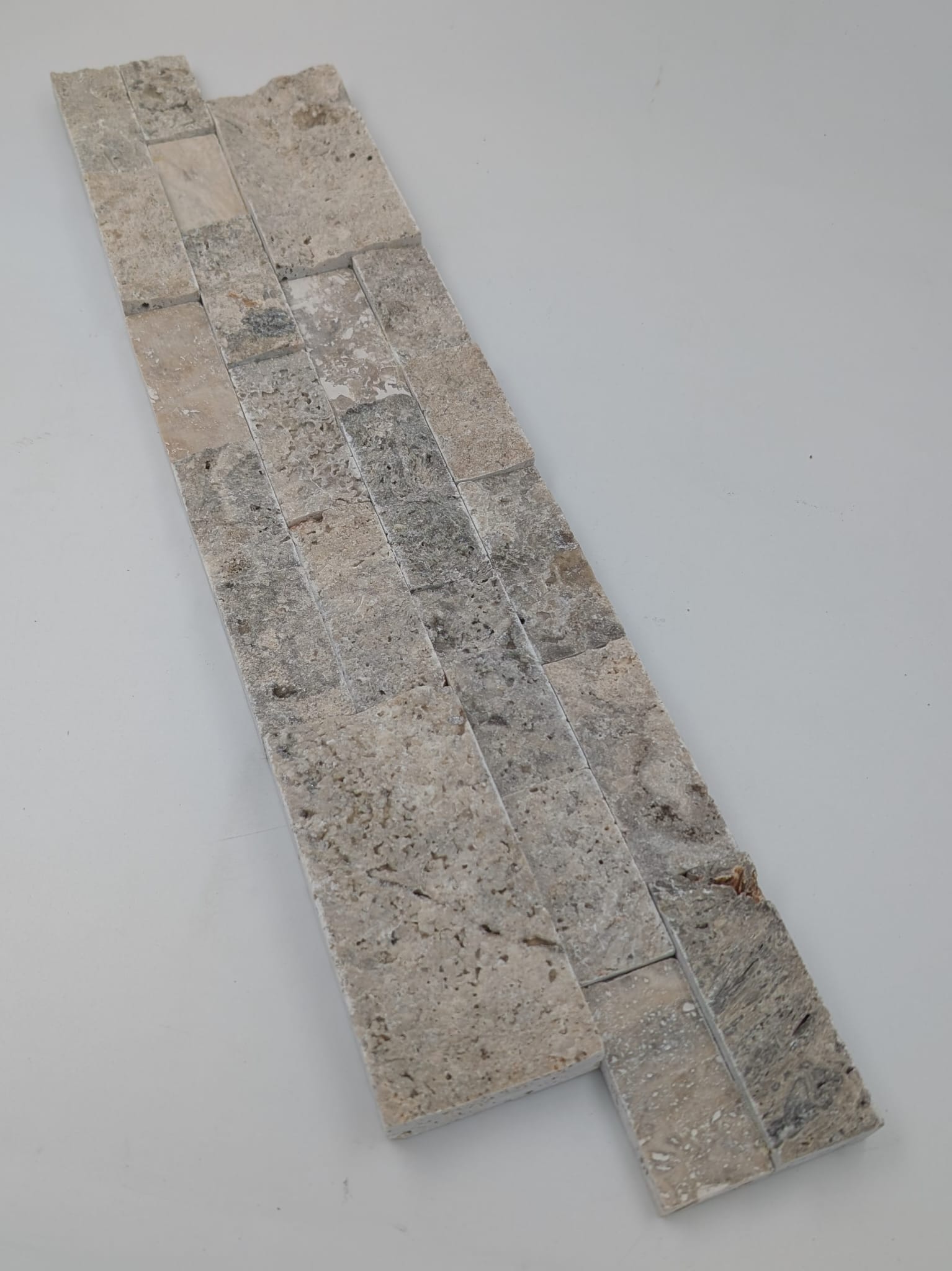 Silver Travertine 6x24 Split Face & Honed Design Stacked Stone Ledger Panel (Clearance)