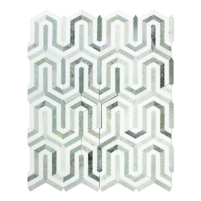Thassos White and Green Marble Berlinetta Polished Mosaic Tile