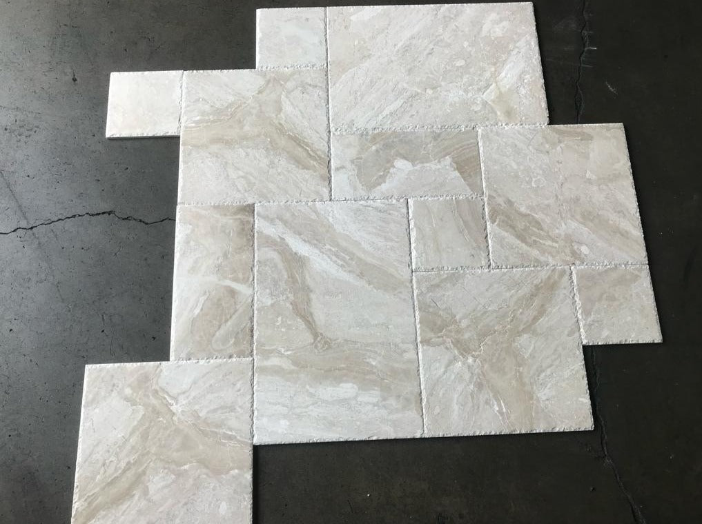 Royal Beige Marble Brushed and Chiseled Versailles Pattern Tile