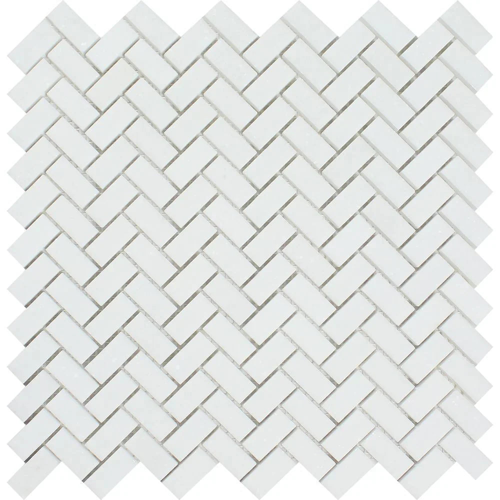 Thassos White Marble Mini Herringbone Polished Mosaic Tile
