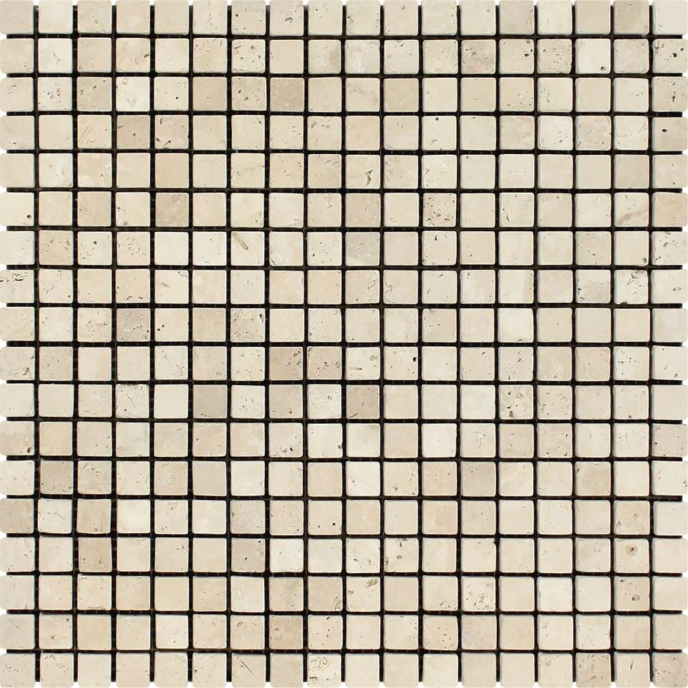 Ivory Travertine 5/8x5/8 Tumbled Mosaic Tile