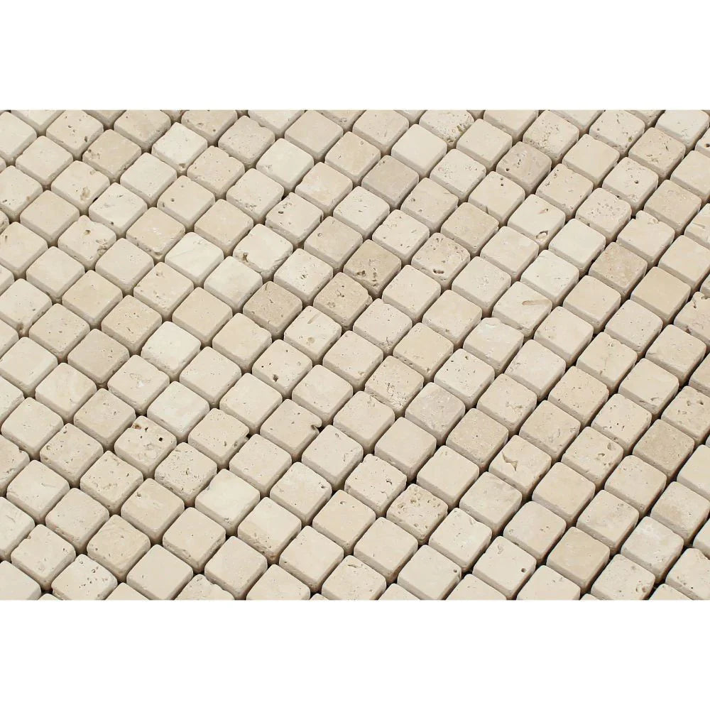 Ivory Travertine 5/8x5/8 Tumbled Mosaic Tile
