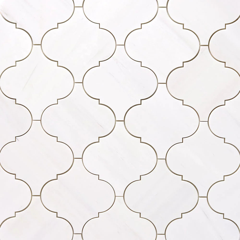Bianco Dolomite Marble Lantern (Arabesque) 6" Polished Mosaic Tile
