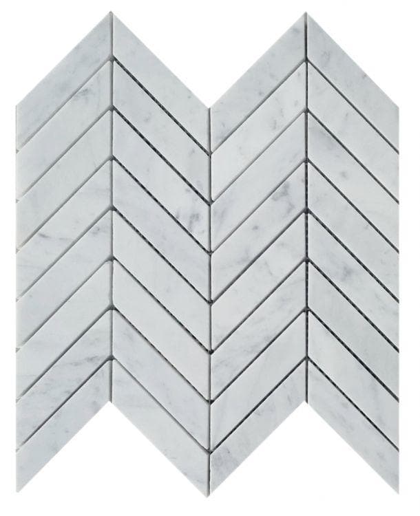 White Carrara Chevron Honed 10.75 x 11 Mosaic Tile