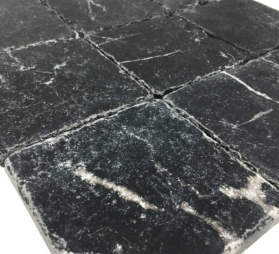 Nero Marquina Marble 4x4 Tumbled Tile