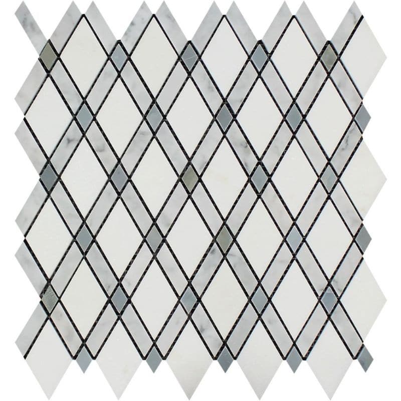 Thassos White Carrara Blue Marble Lattice Honed Mosaic Tile