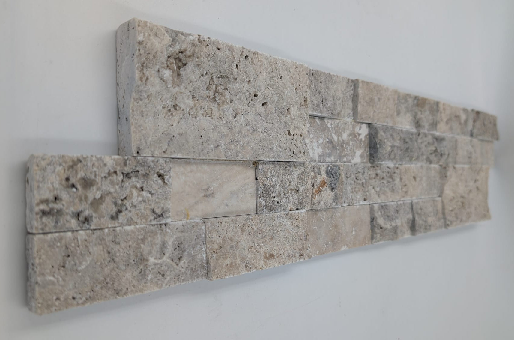 Silver Travertine 6x24 Split Face & Honed Design Stacked Stone Ledger Panel (Clearance)