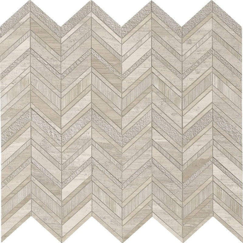 Haisa Light (White Quarry) Marble Chevron Mixed Mosaic Tile