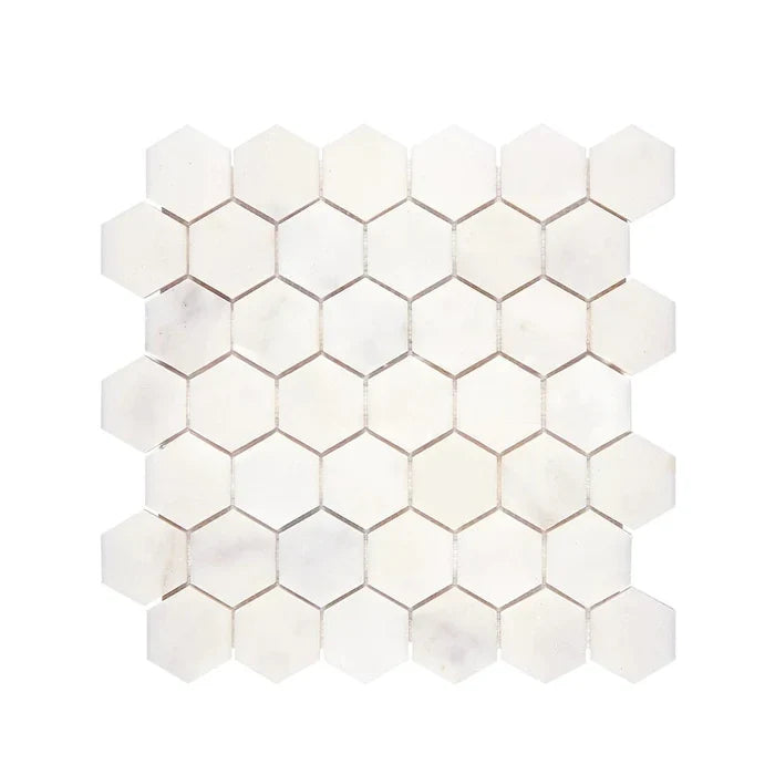 Afyon White Marble 2x2 Hexagon Polished Mosaic Tile