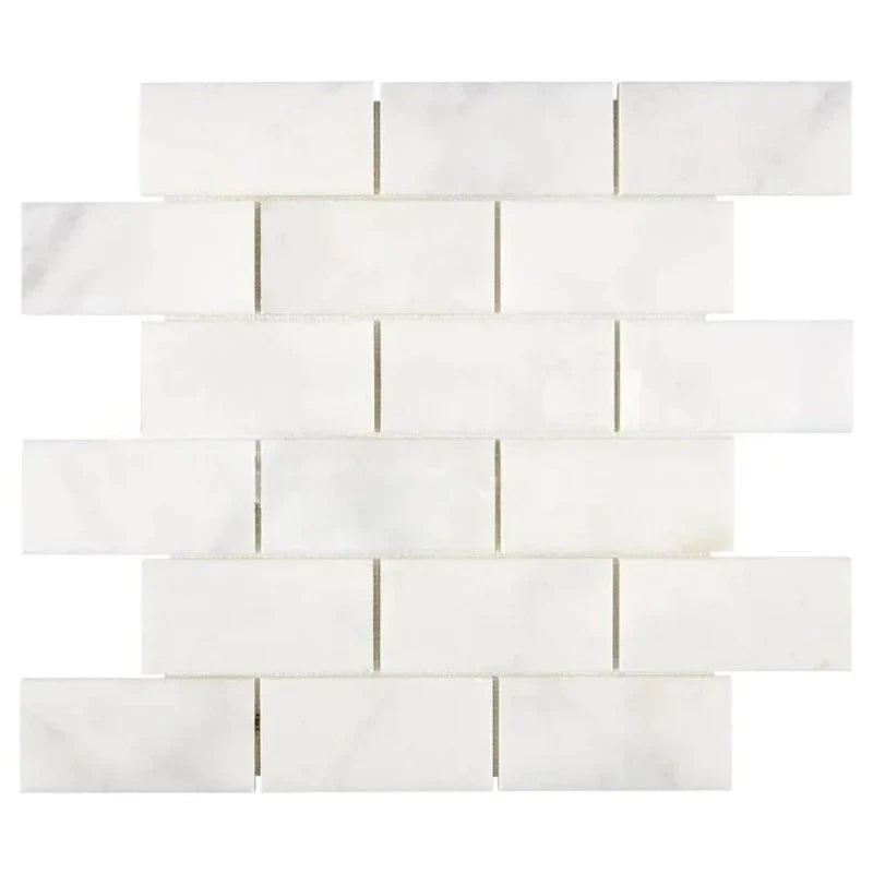Afyon White Marble 2x4 Polished Brick Mosaic Tile