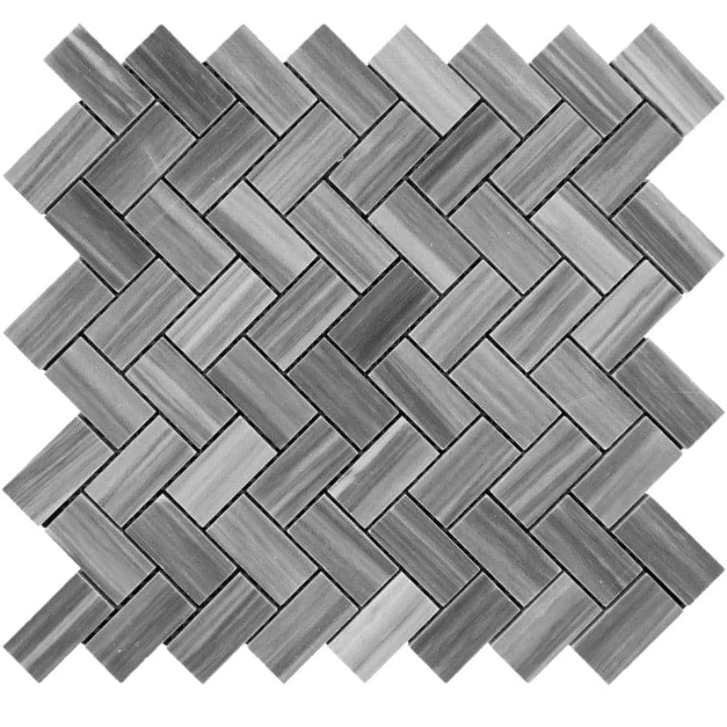 Bardiglio Scuro Marble 1x2 Herringbone Polished Mosaic Tile