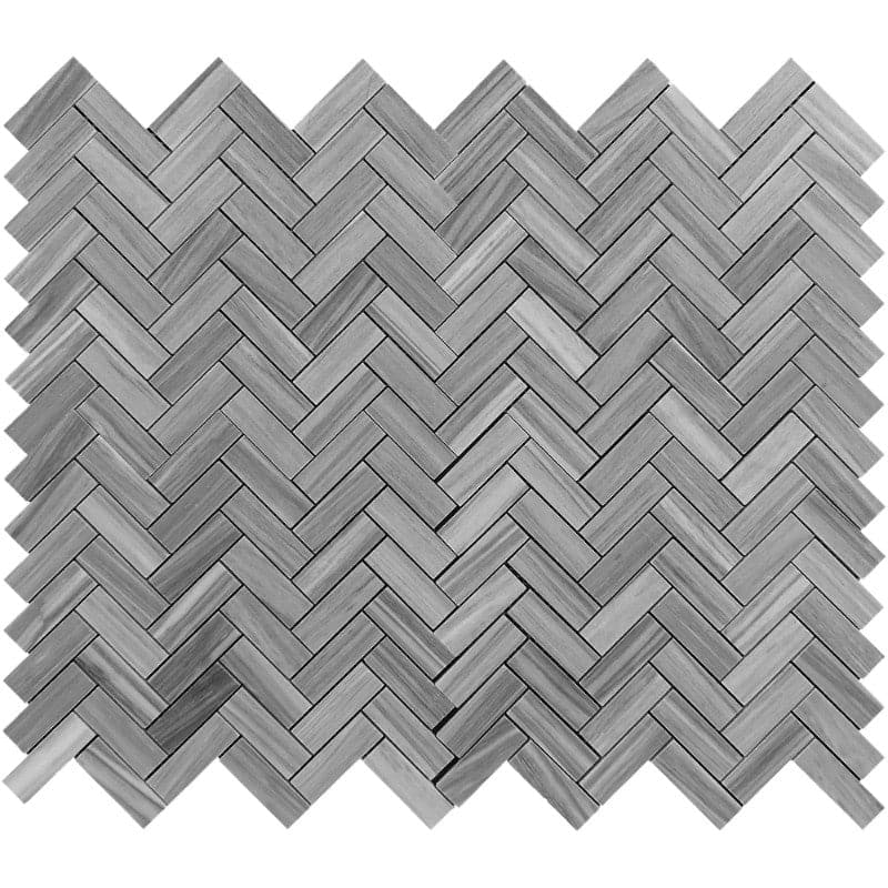 Bardiglio Scuro Marble 1x3 Herringbone Polished Mosaic Tile