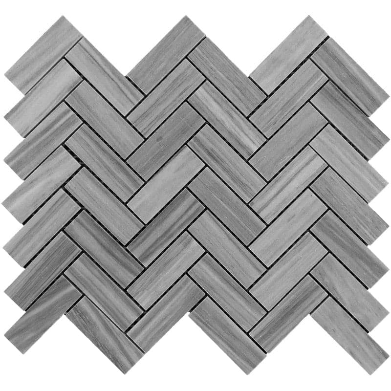 Bardiglio Scuro Marble 1x3 Herringbone Polished Mosaic Tile