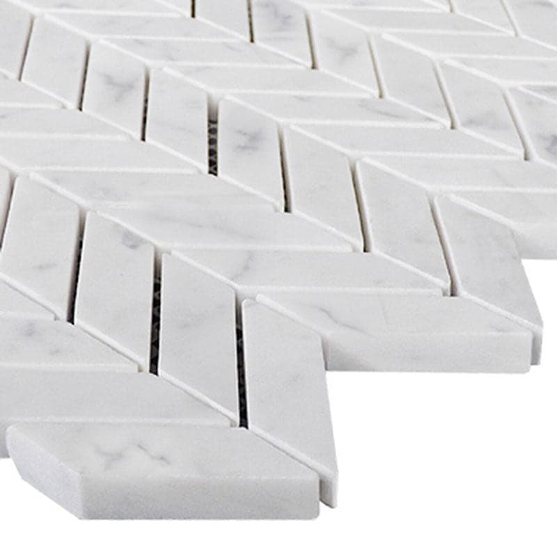 White Carrara Marble Mini Chevron Honed Mosaic Tile