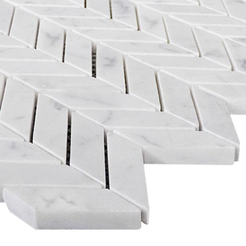 White Carrara Marble Mini Chevron Polished Mosaic Tile