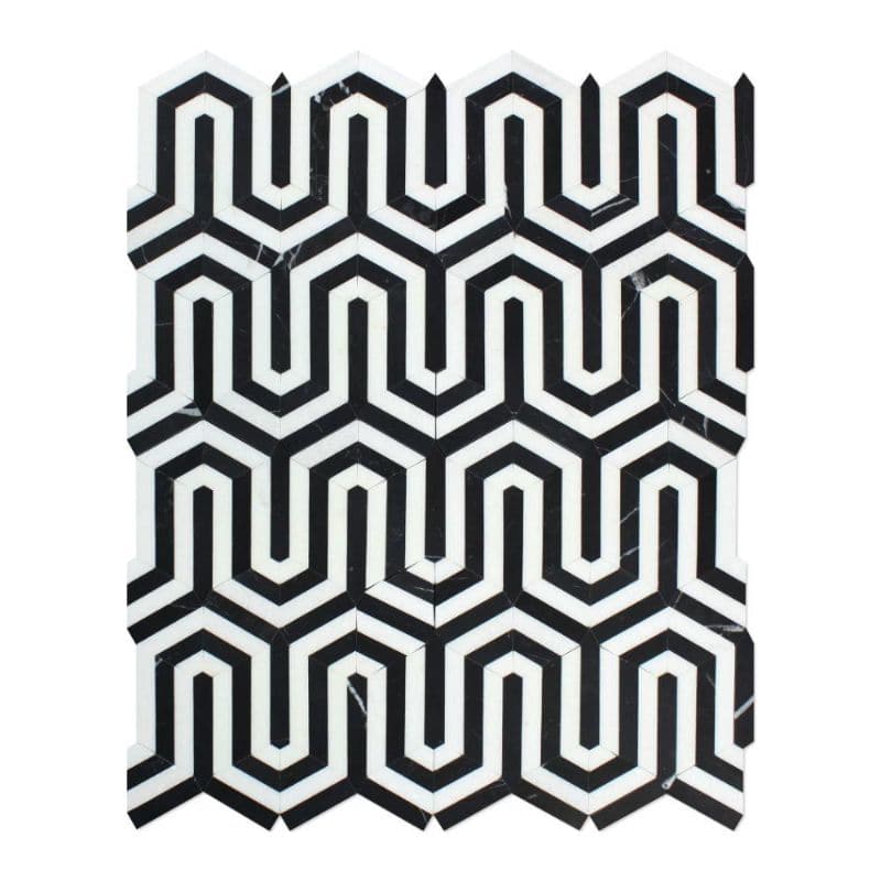 Thassos White and Black Marble Berlinetta Honed Mosaic Tile