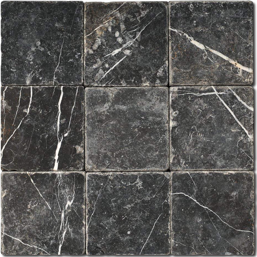 Nero Marquina Marble 4x4 Tumbled Tile