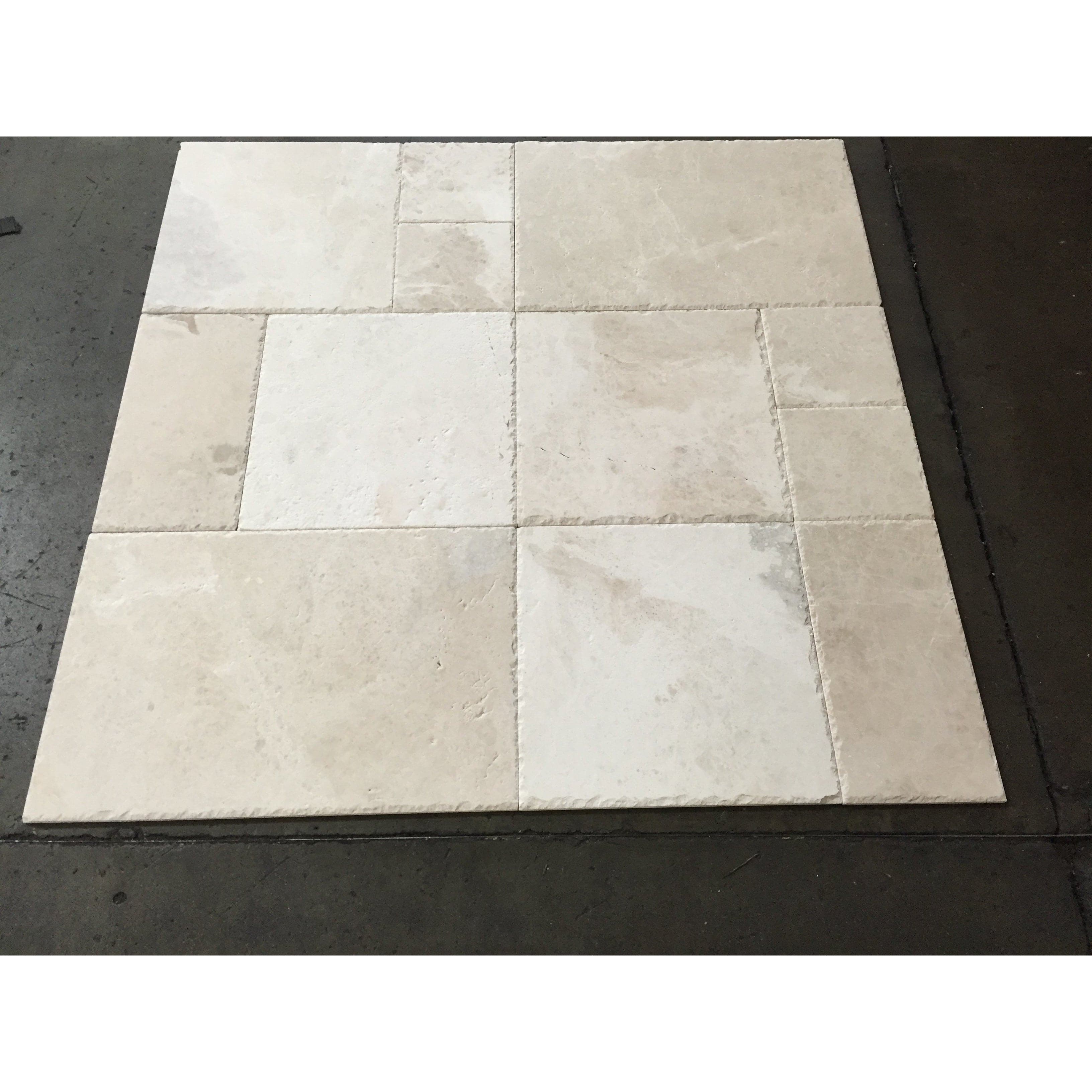 Botticino Beige Marble Brushed and Chiseled Versailles Pattern Tile