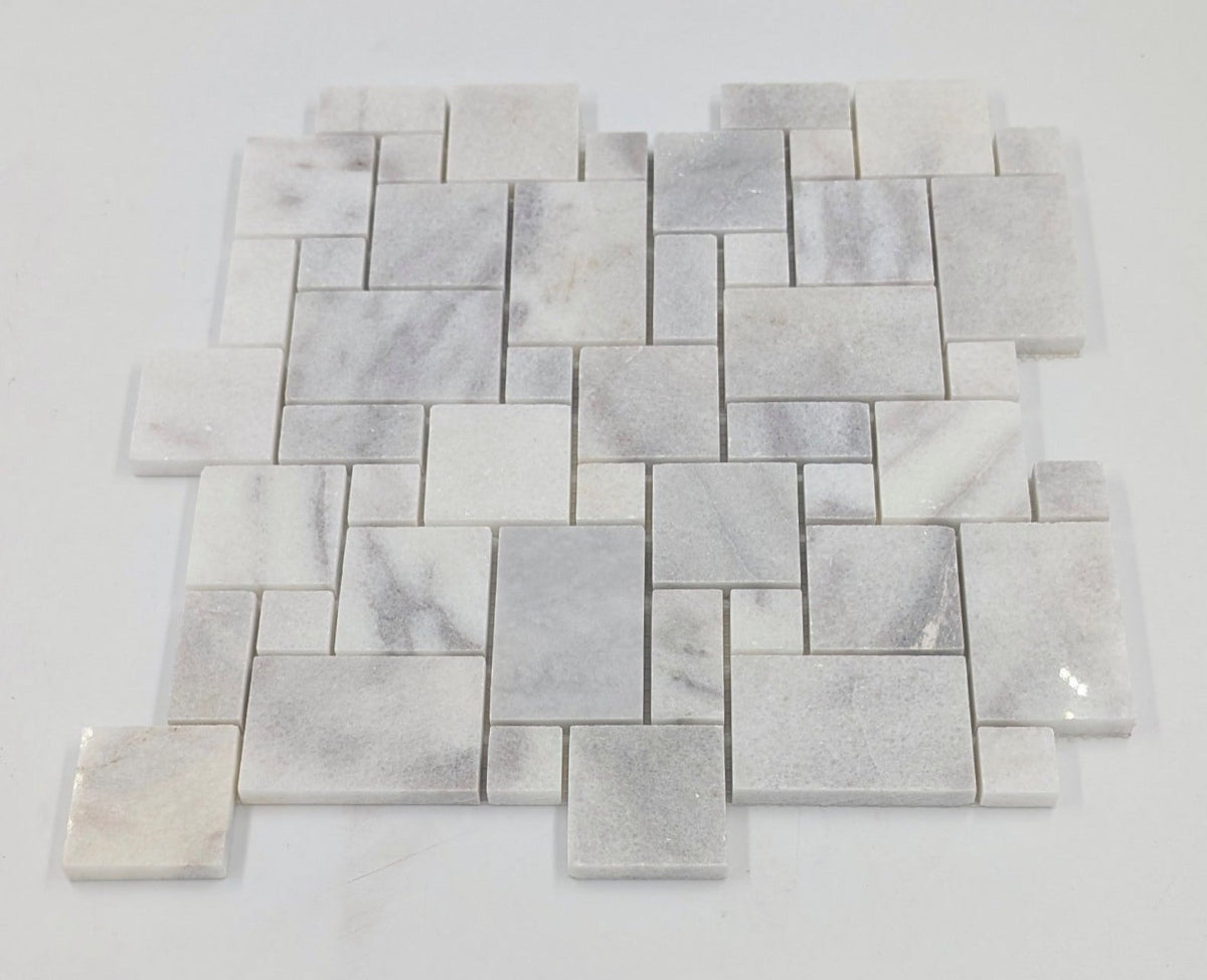 Bianco Caldo Mugla White Micro Mini Pattern Polished Mosaic Tile