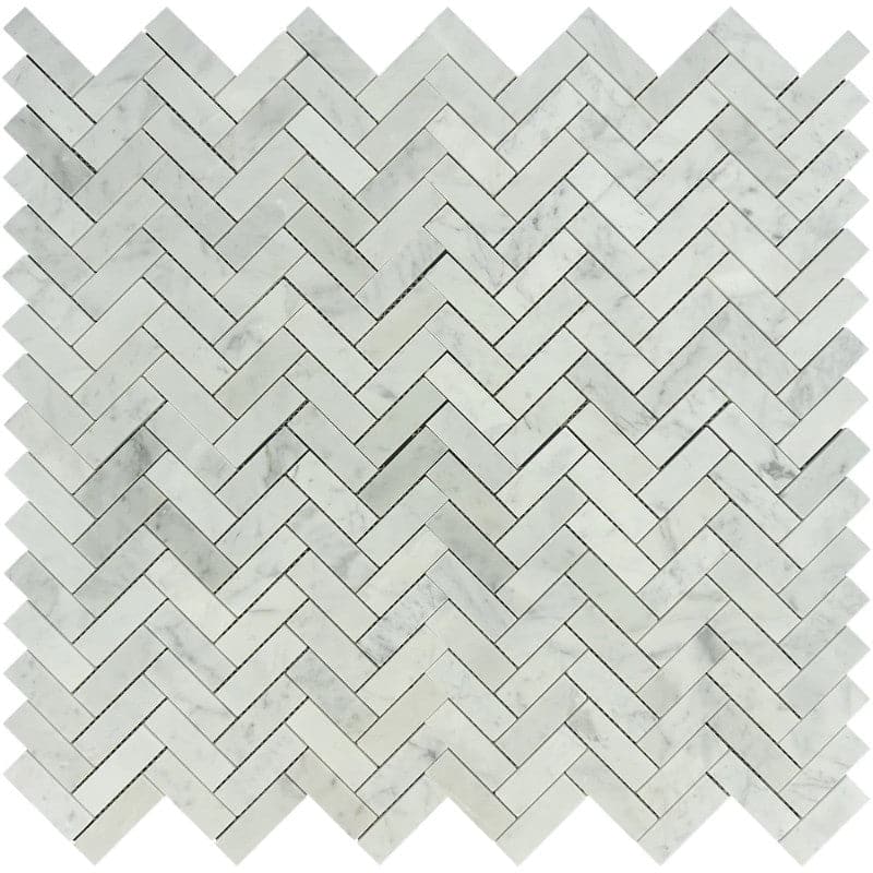 White Carrara Marble 1x3 Herringbone Honed Mosaic Tile