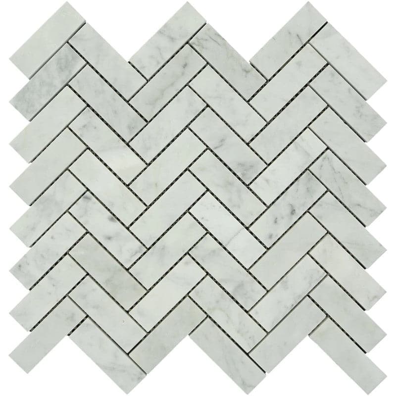White Carrara Marble 1x3 Herringbone Honed Mosaic Tile
