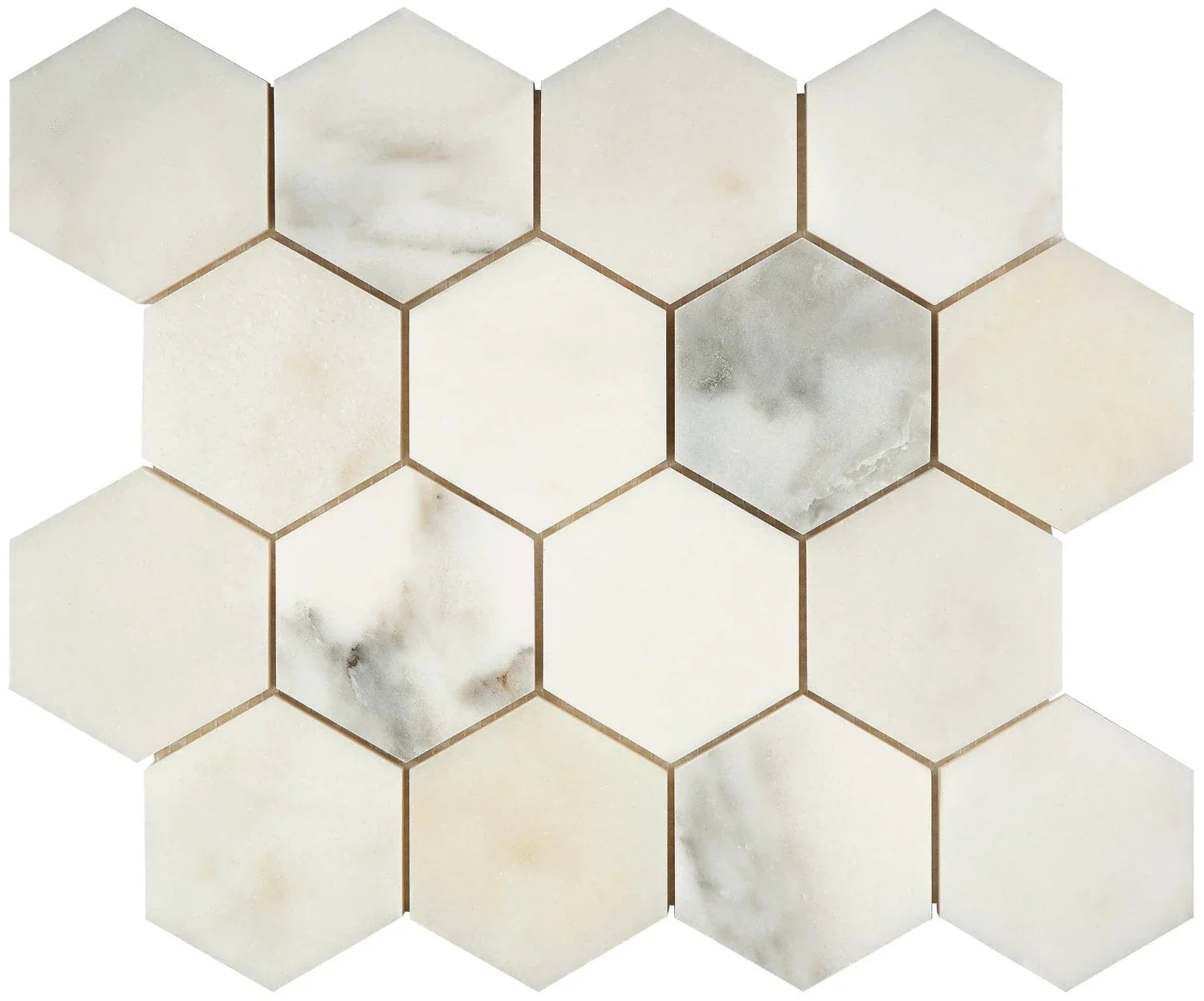 Calacatta Oliva Marble 3x3 Hexagon Honed Mosaic Tile
