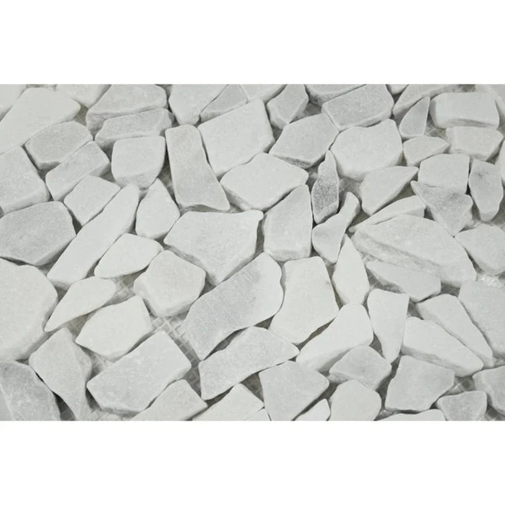 White Carrara Marble Flat Pebble / Paledian (Random Broken) Mosaic Tile