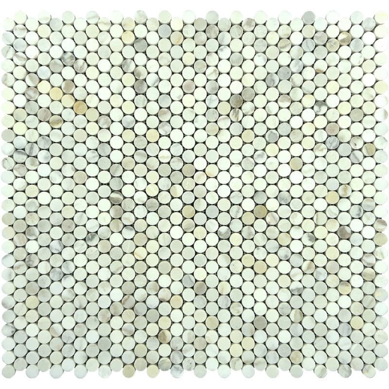 Calacatta Gold Marble Penny Round Honed Mosaic Tile