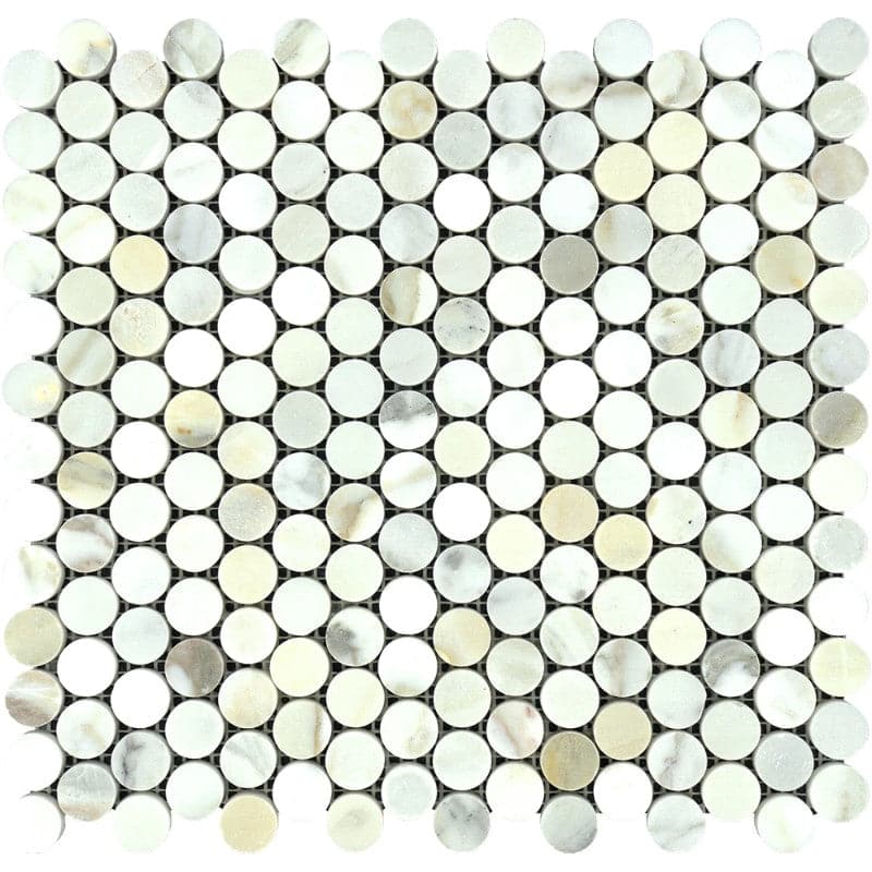 Calacatta Gold Marble Penny Round Polished Mosaic Tile