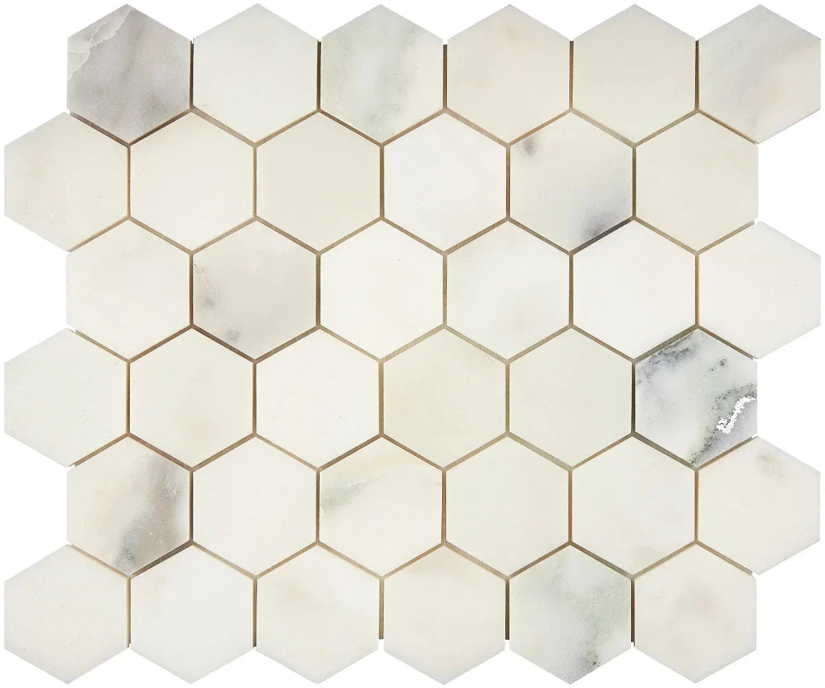 Calacatta Oliva Marble 2x2 Hexagon Honed Mosaic Tile